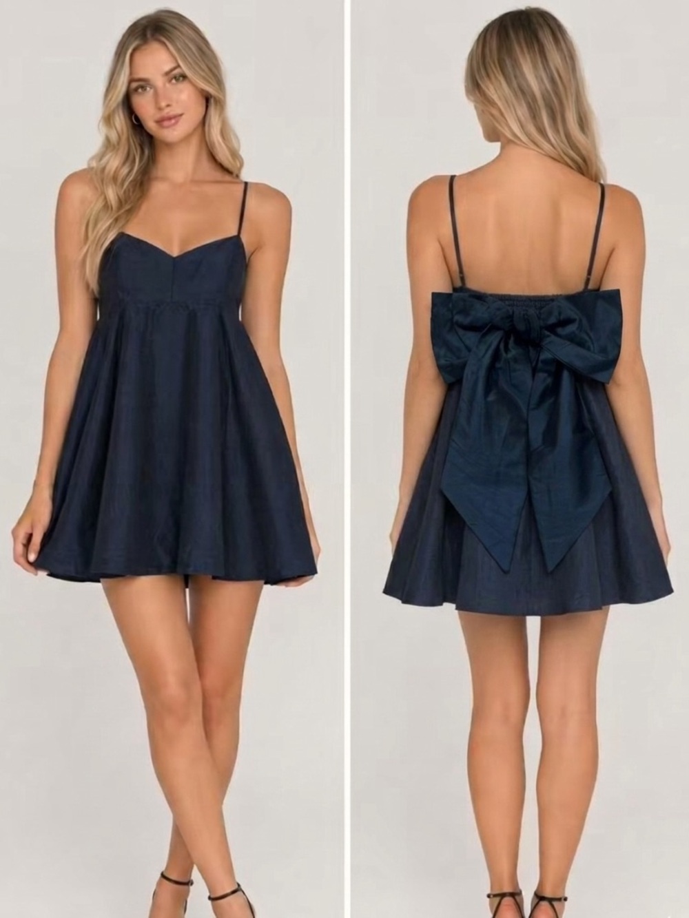 American Eagle Babydoll Navy Bow-Back Mini Dress, Size L